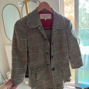 Trina Turk Women's Checkered Blazer and skirt - Black, White, and Red.